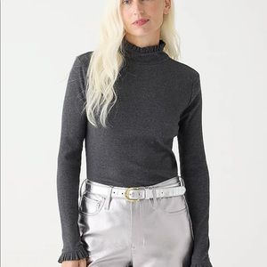 J. Crew Vintage Rib Ruffle Mockneck T-shirt in fuchsia pink - size Medium